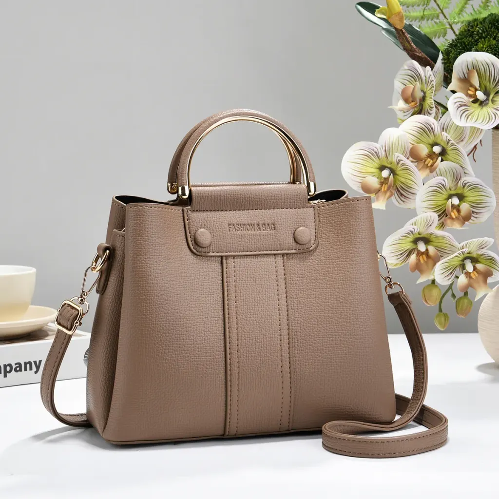 PU Leather Bucket Bag With Sewing Thread Detail, Large Capacity, Featuring Top Handle Design