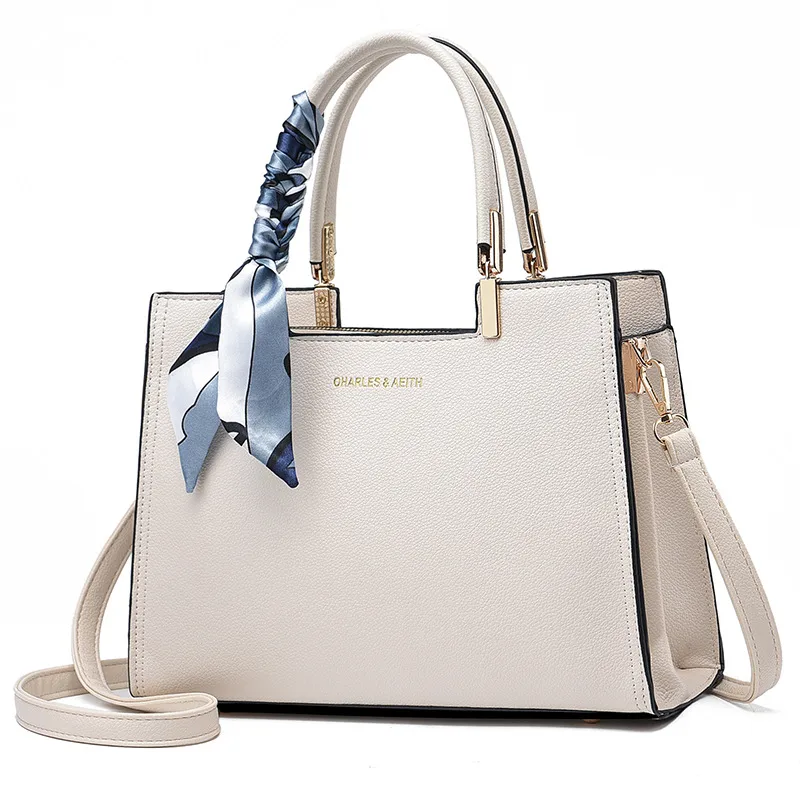 Large Solid Color Square PU Leather Tote Bag For Women With Zipper Closure In Basic Style