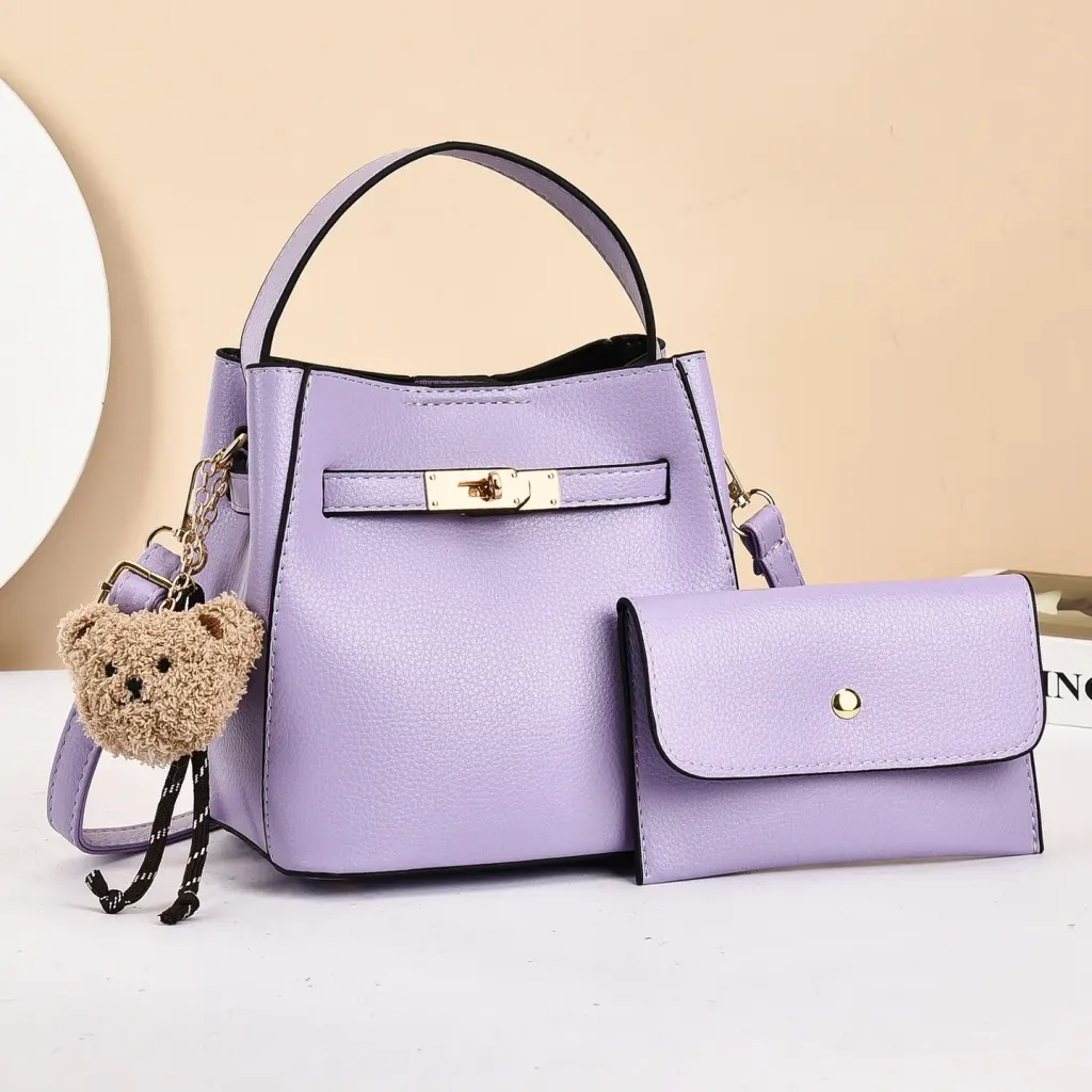 Solid Color PU Leather Bucket Bag For Women With Sewing Thread Detail, Featuring Top Handle Design