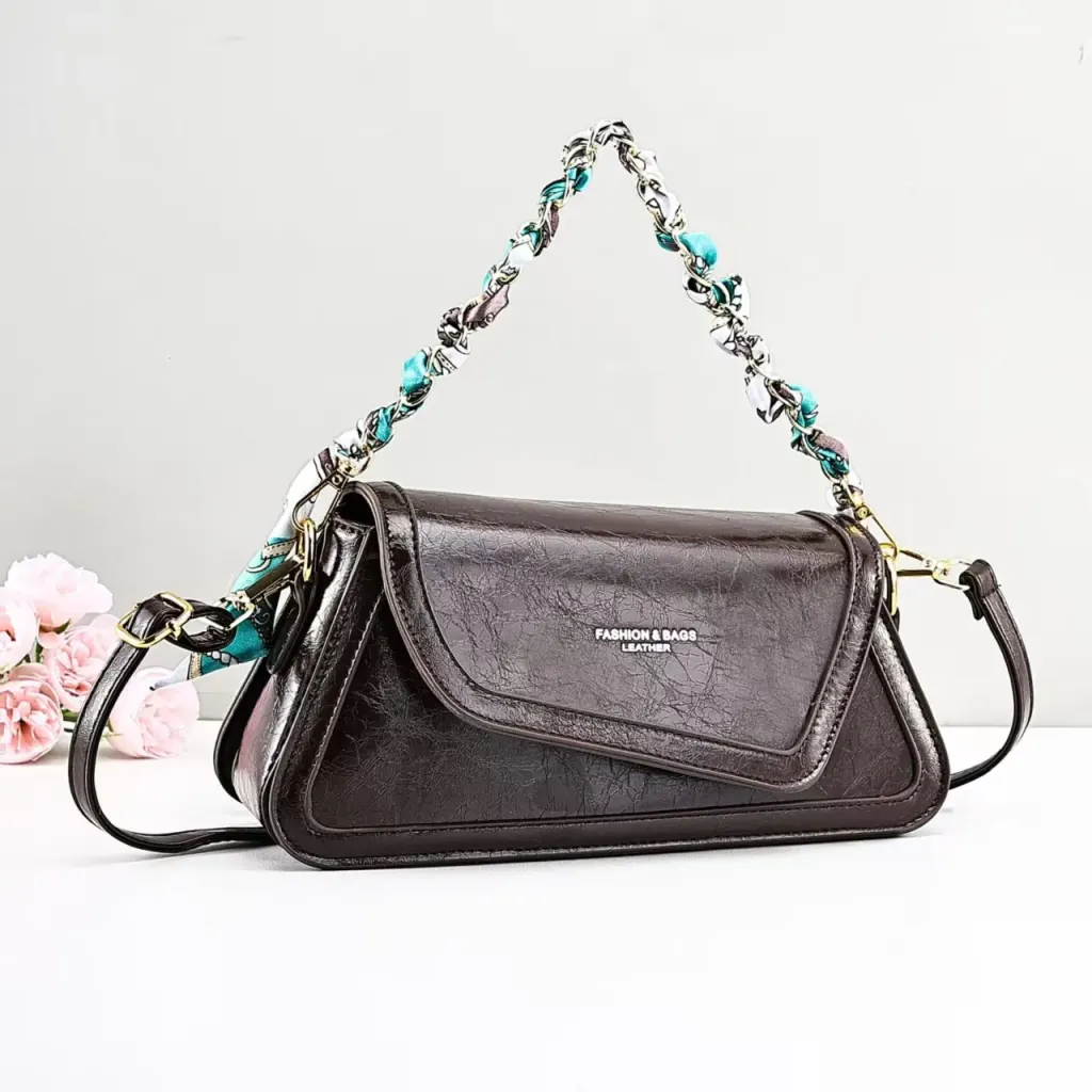 Square PU Leather Shoulder Bag For Women With Sewing Thread Detail, Single Shoulder Strap