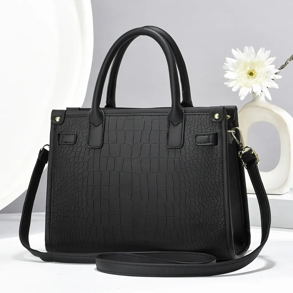 Medium Square PU Shoulder Bag With Zipper Closure And Double Shoulder Straps, Polyester Lining Ladies Handbag