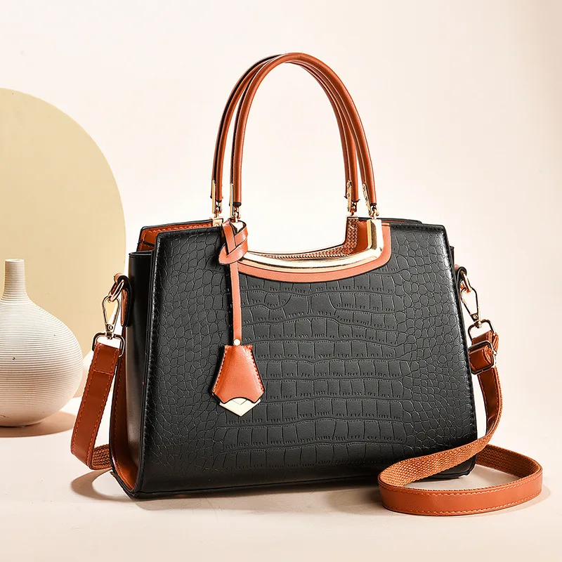 Medium Square PU Tote Bag For Women In Multicolor With Zipper Closure, Business Style Shoulder Bag