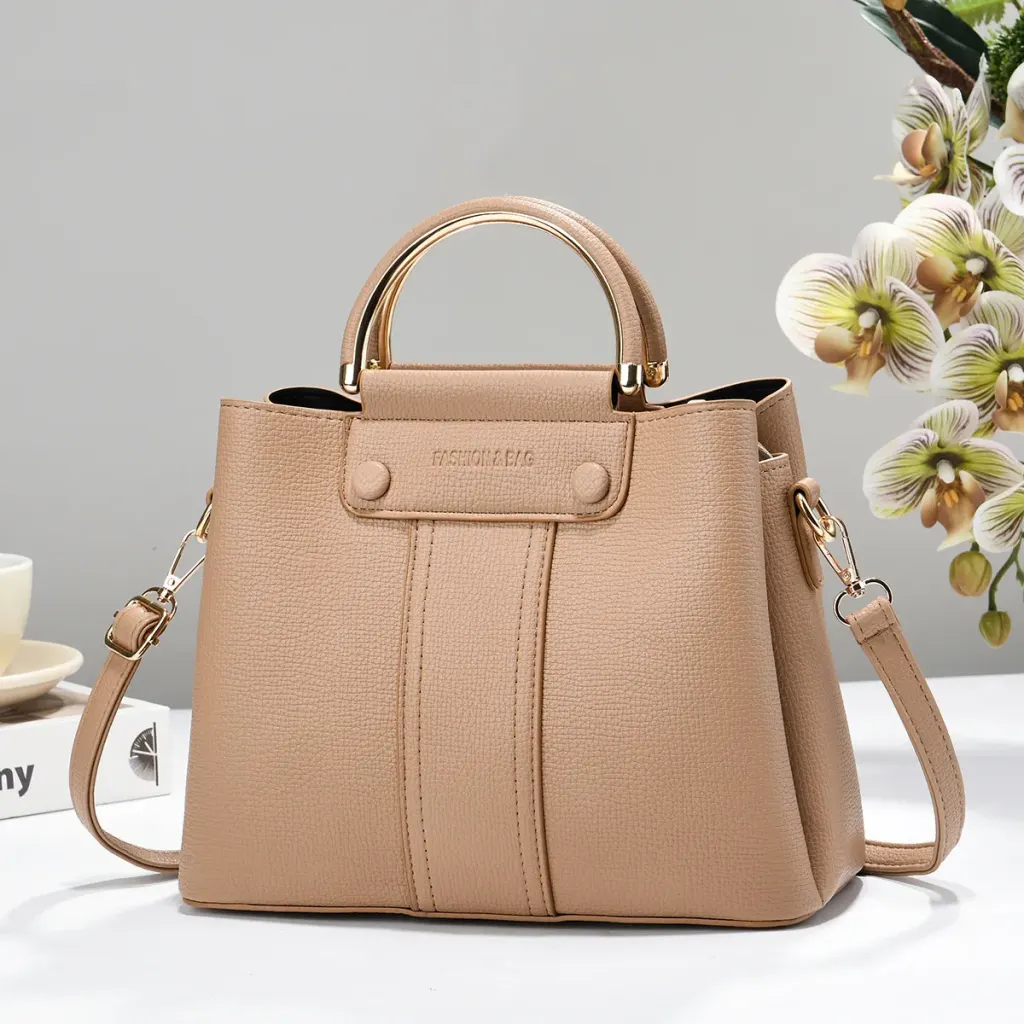 PU Leather Bucket Bag With Sewing Thread Detail, Large Capacity, Featuring Top Handle Design