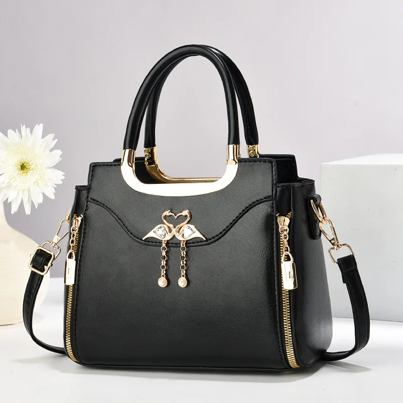 Medium Square PU Tote Bag With Zipper Closure Featuring Sewing Thread Detail In Streetwear Style