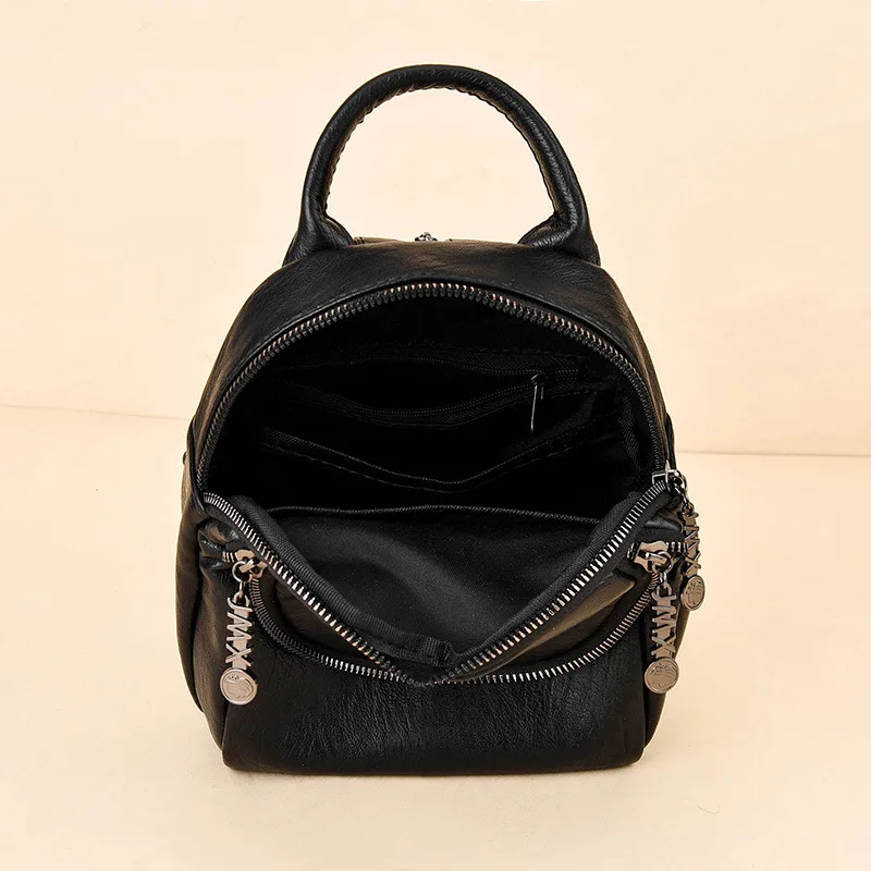 Solid Color Women's Backpack With Wear-Resistant PU Material And Stylish Sewing Thread Design For Summer