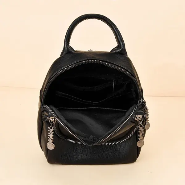 Solid Color Women's Backpack With Wear-Resistant PU Material And Stylish Sewing Thread Design For Summer