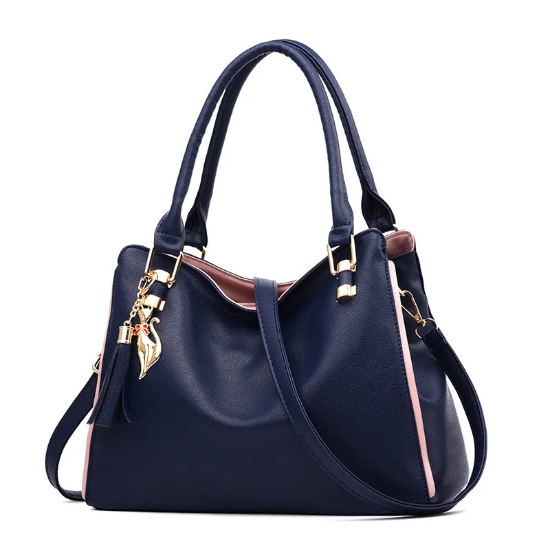 Large Square PU Shoulder Bag For Women Featuring Sewing Thread Design With Zipper Closure And Polyester Lining