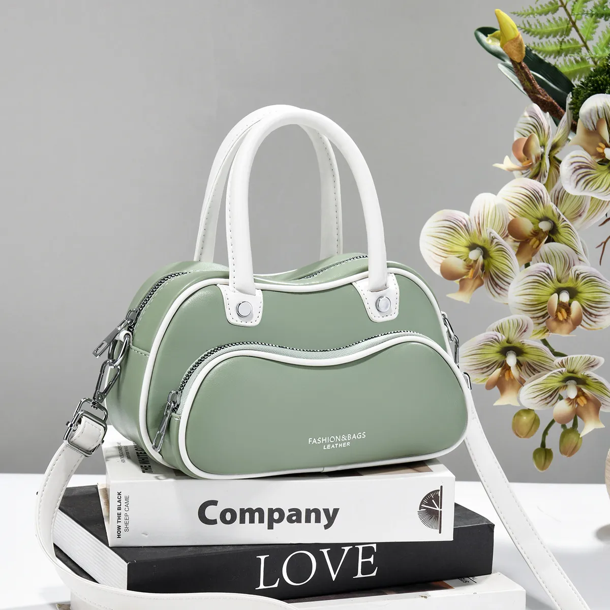 Women’s Color Block Boston Bag In PU Leather With Sewing Thread Detail, Pillow Shape Top Handle For Spring And Summer