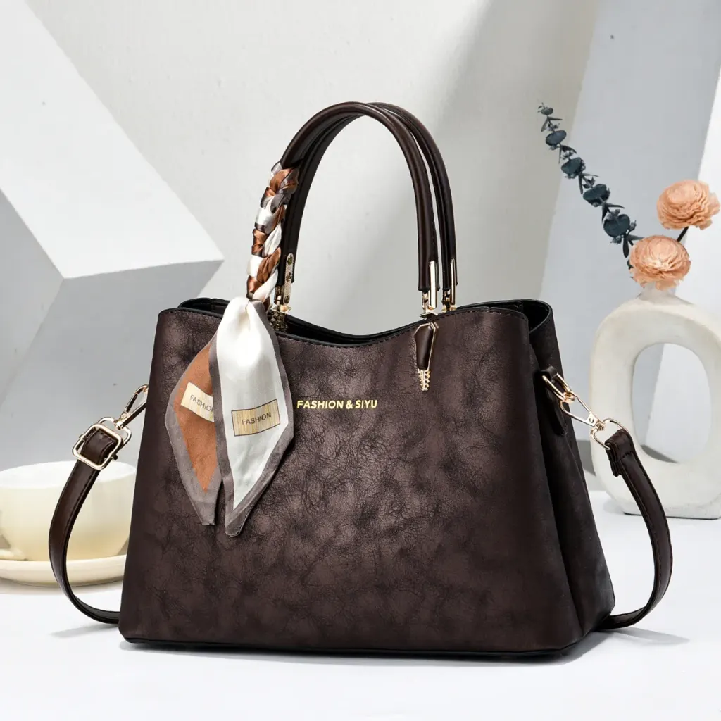 Women’s Square PU Leather Tote Bag With Sewing Thread Detail, Top Handle