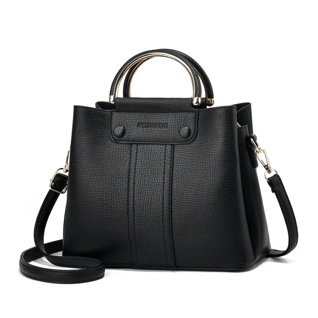 PU Leather Bucket Bag With Sewing Thread Detail, Large Capacity, Featuring Top Handle Design