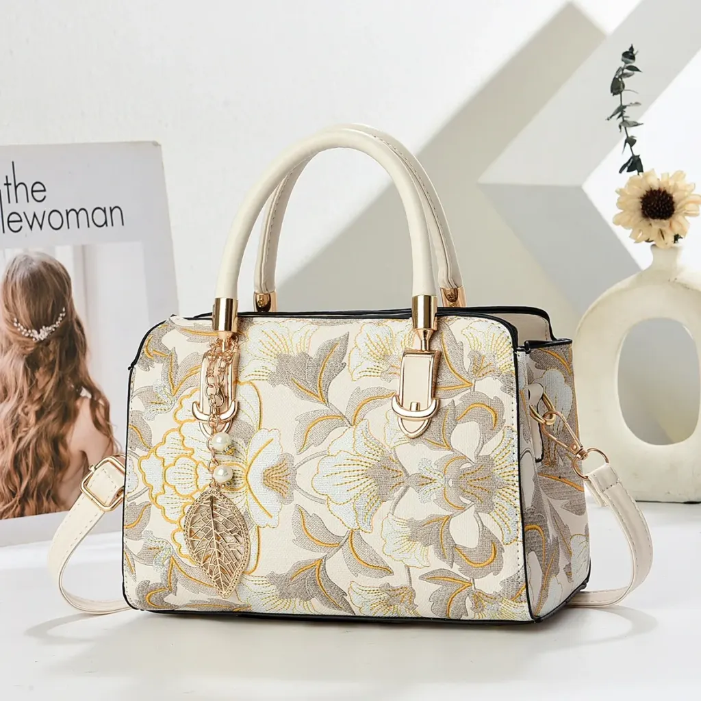Women’s PU Leather Square Shoulder Bag With Sewing Thread Detail, Featuring Single Shoulder Strap And Stylish Printing Pattern