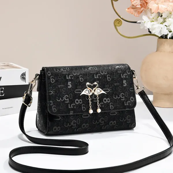 Women PU Leather Square Crossbody Bag With Letter Pattern And Sewing Thread Detail For Spring And Summer