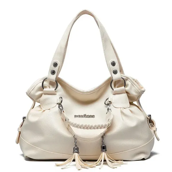 Women’s Square PU Leather Tote Bag With Tassel, Large Capacity, Featuring Single Shoulder Strap