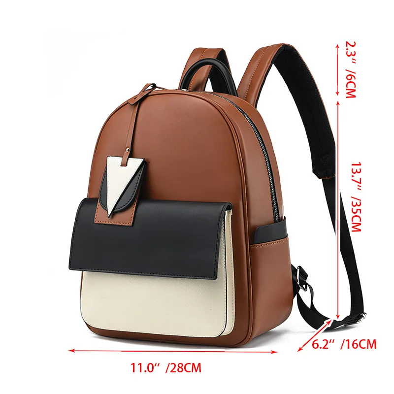 Color Block Fashion Backpack For Daily Use In PU Leather With Zipper Closure, Streetwear Style For Women