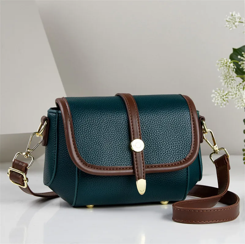 Women’s Color Block Square Saddle Bag In Polyester With Sewing Thread Detail And Single Shoulder Strap