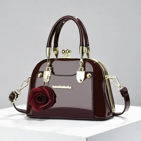Women’s Dome Bag In Patent Leather With Shell Shape And Sewing Thread Detail, Top Handle, For 2026 Spring And Summer