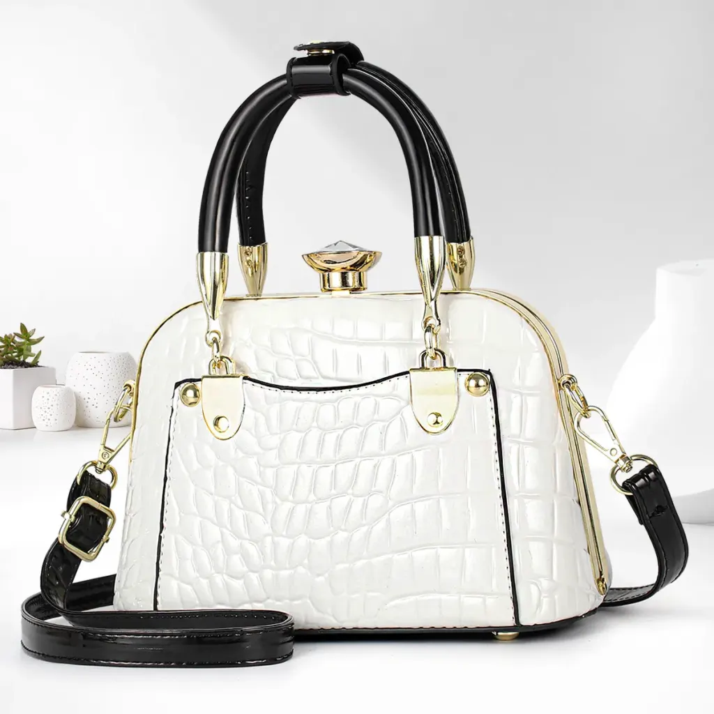 Women’s Crocodile Pattern Shell Dome Bag In Patent Leather With Top Handle