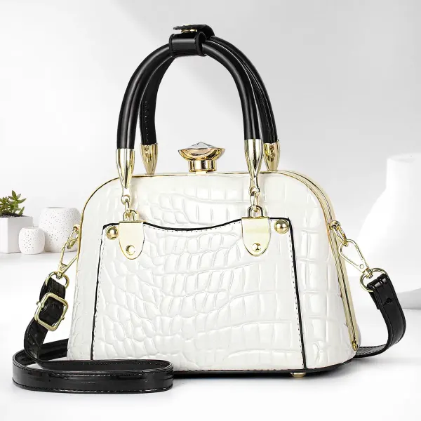 Women’s Crocodile Pattern Shell Dome Bag In Patent Leather With Top Handle
