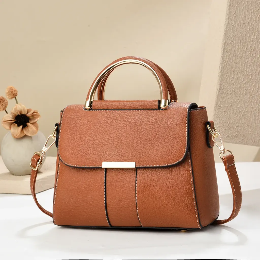 Square PU Leather Crossbody Bag In Solid Color For Women With Sewing Thread Accent