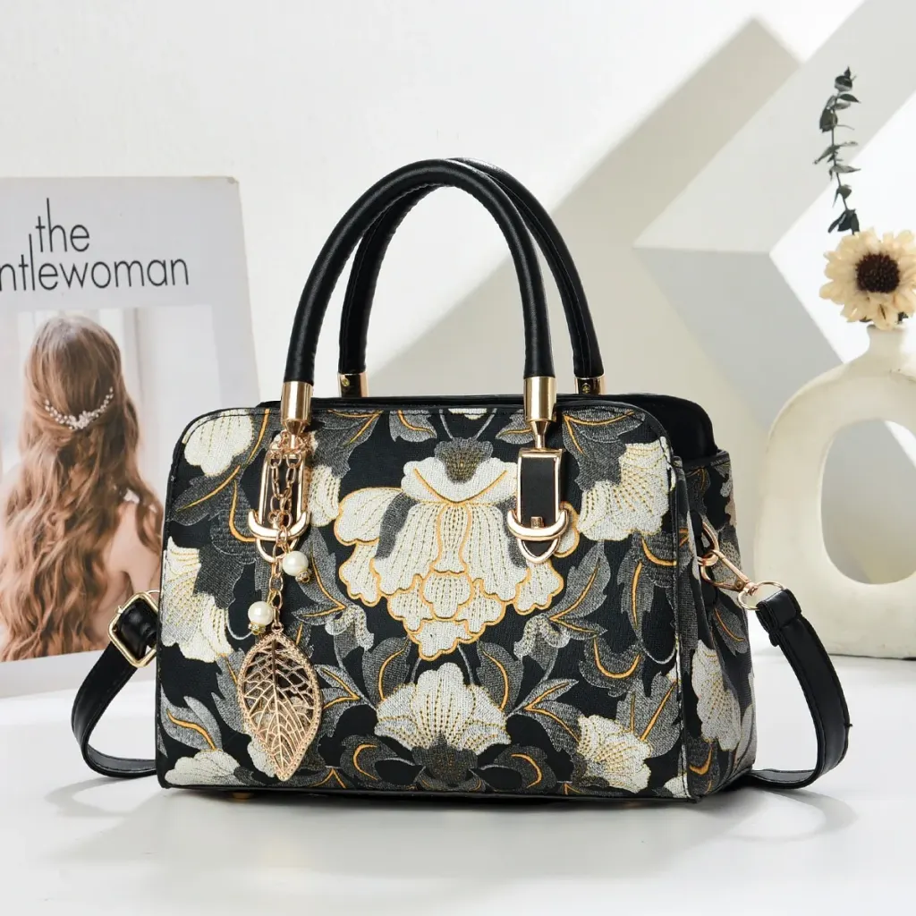 Women’s PU Leather Square Shoulder Bag With Sewing Thread Detail, Featuring Single Shoulder Strap And Stylish Printing Pattern