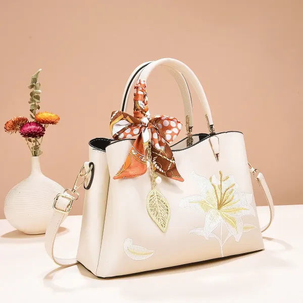Square PU Tote Bag For Women Featuring Floral Fashion Element With Single Shoulder Strap