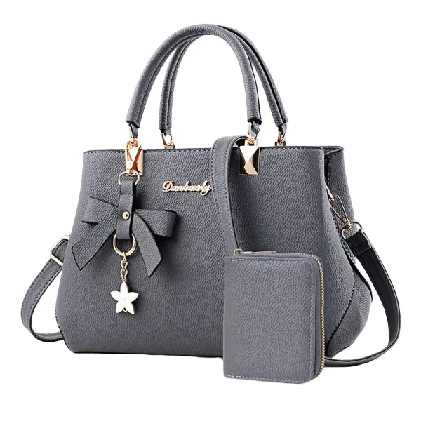 Women’s Square PU Leather Bag Set With Sewing Thread Detail, Featuring Top Handle And Large Capacity