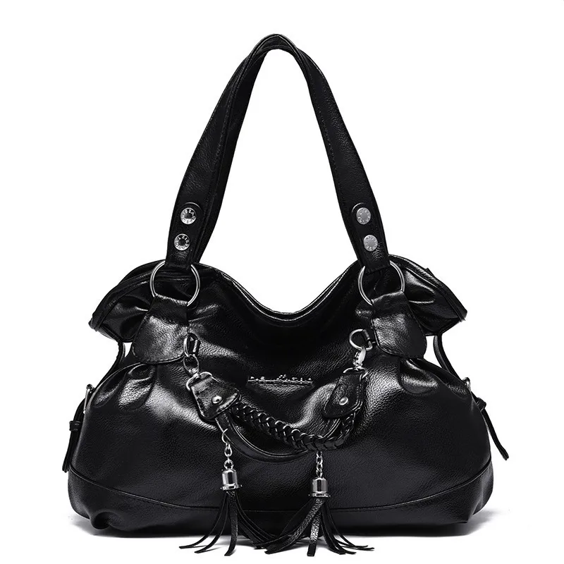 Women’s Square PU Leather Tote Bag With Tassel, Large Capacity, Featuring Single Shoulder Strap