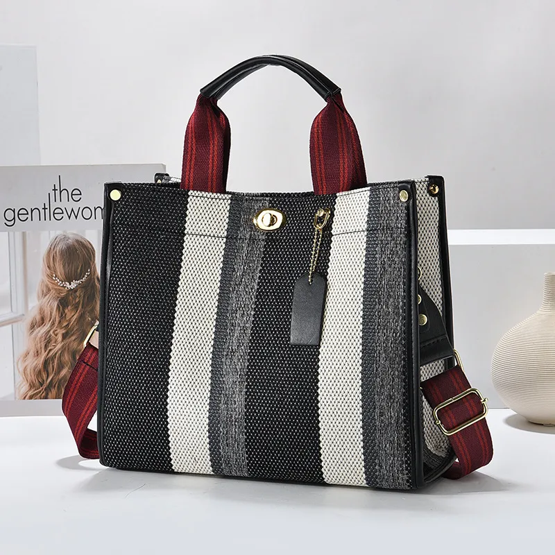 Color Block Canvas Square Shoulder Bag For Women With Single Shoulder Strap