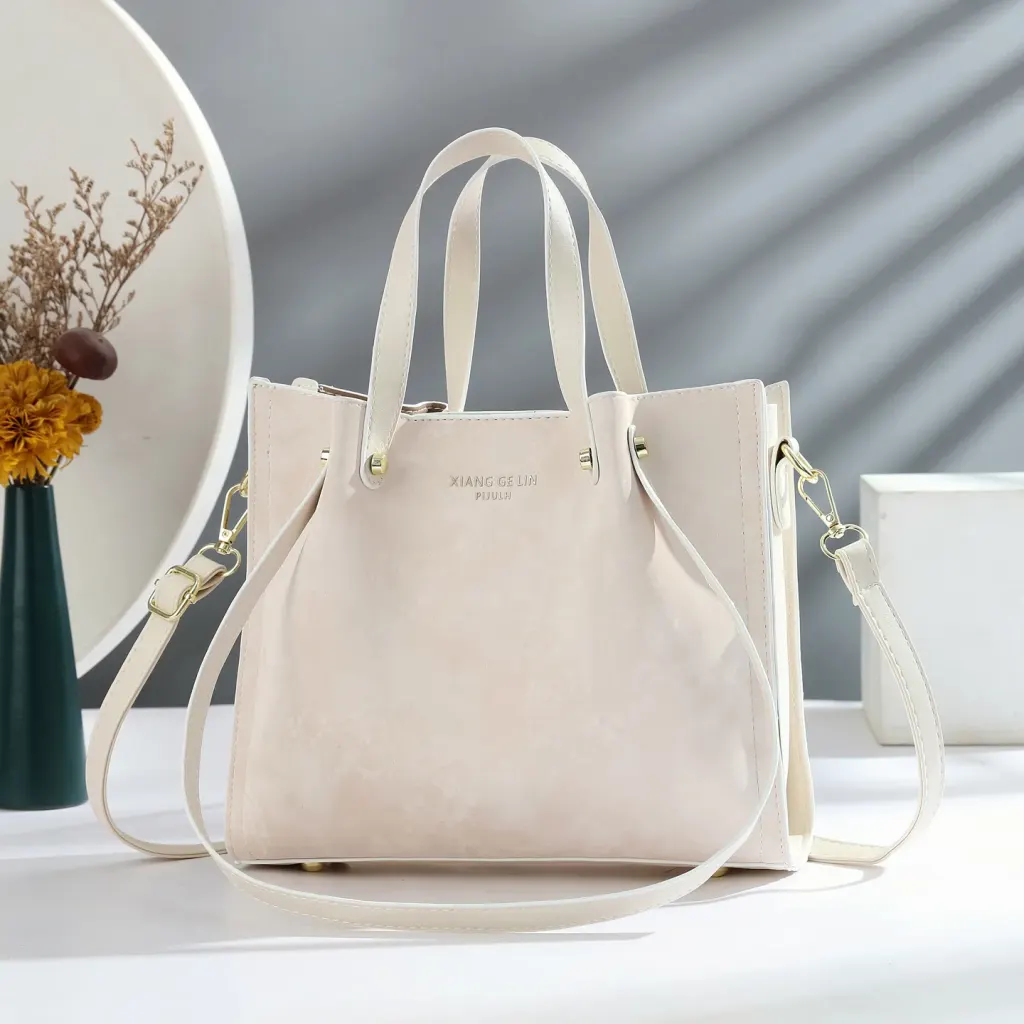 Square PU Leather Handbag With Sewing Thread Detail, Large Capacity, Single Shoulder Strap