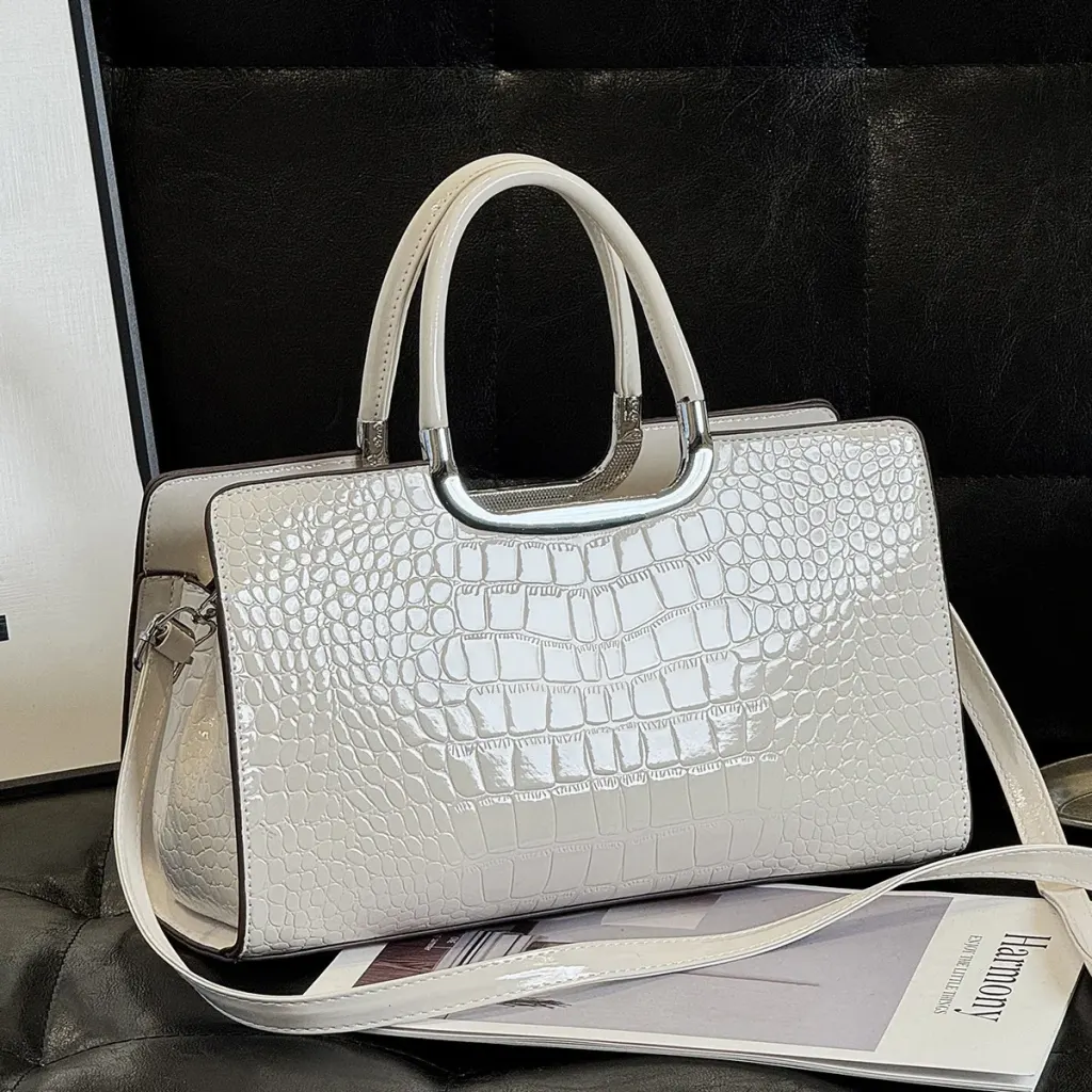Women’s Crocodile Pattern Square Shoulder Bag In PU Leather With Sewing Thread Detail And Single Shoulder Strap