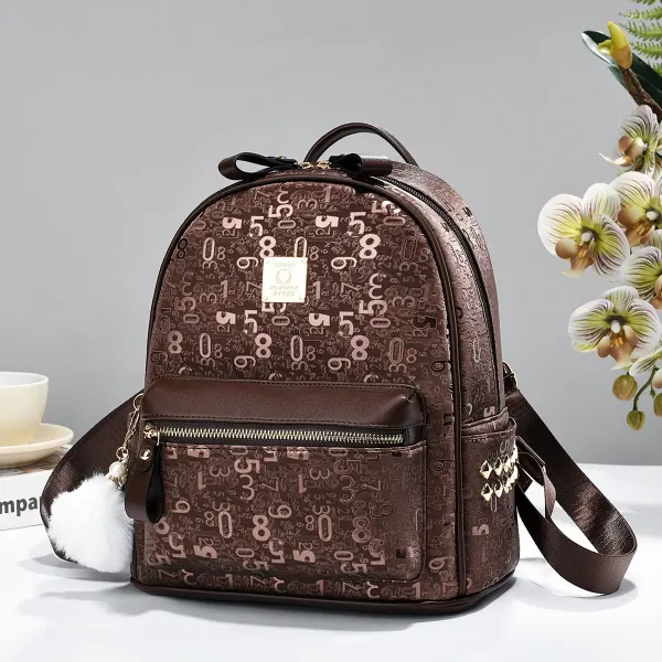 Number Women's Backpack In PU Material With Sewing Thread Detail