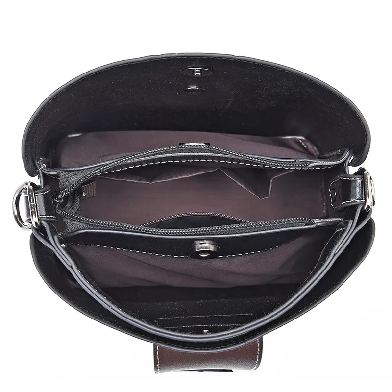 Solid Color Medium PU Leather Bucket Bag For Women With Clasp Buckle Closure, Basic Style Shoulder Bag