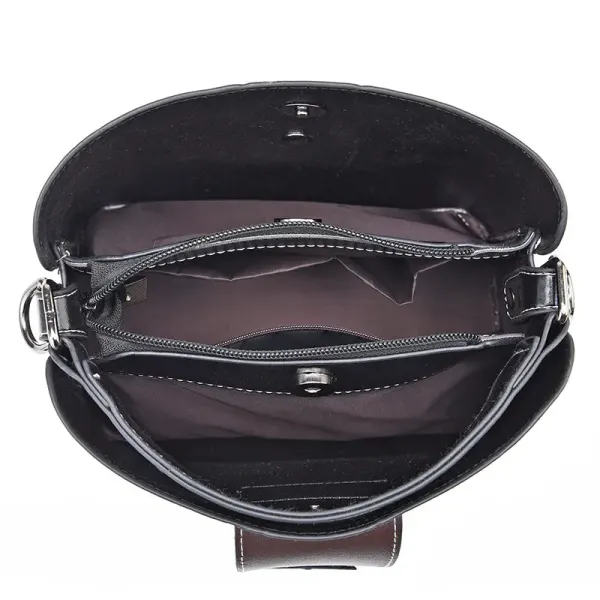 Solid Color Medium PU Leather Bucket Bag For Women With Clasp Buckle Closure, Basic Style Shoulder Bag