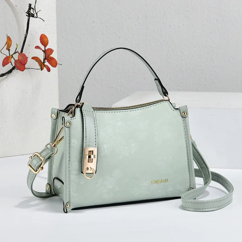 Women’s Square PU Leather Handbag With Sewing Thread Detail, Single Shoulder Strap