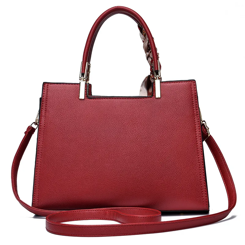Large Solid Color Square PU Leather Tote Bag For Women With Zipper Closure In Basic Style