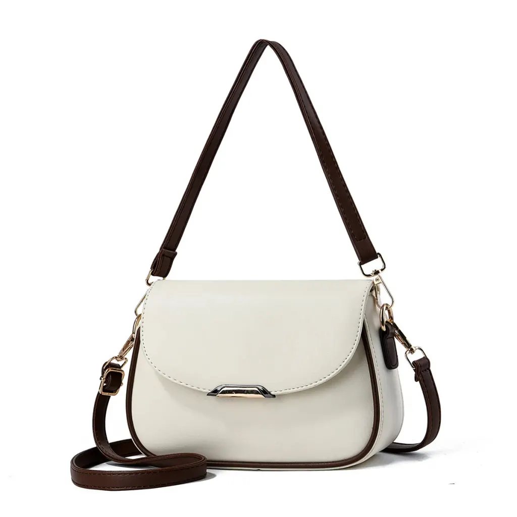 Color Block Square PU Leather Shoulder Bag For Women With Sewing Thread Detail And Single Shoulder Strap