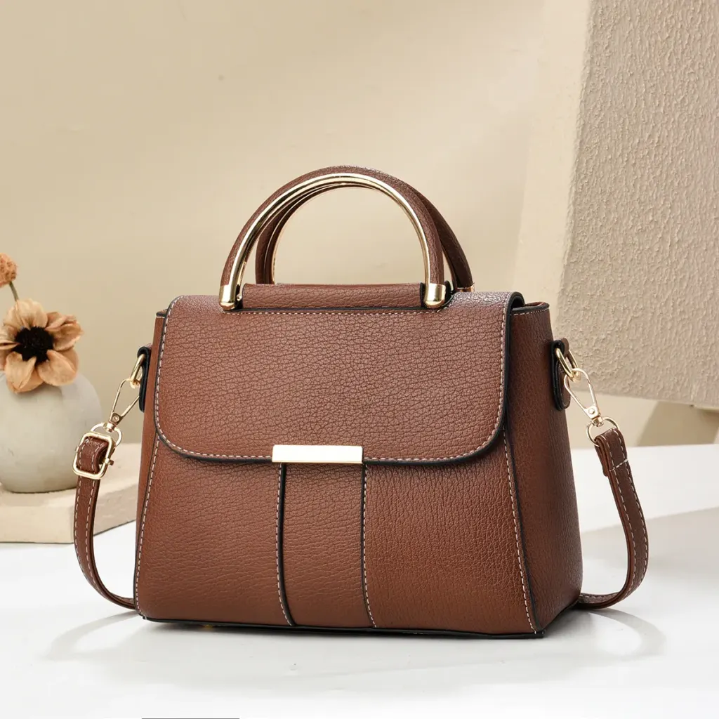 Square PU Leather Crossbody Bag In Solid Color For Women With Sewing Thread Accent