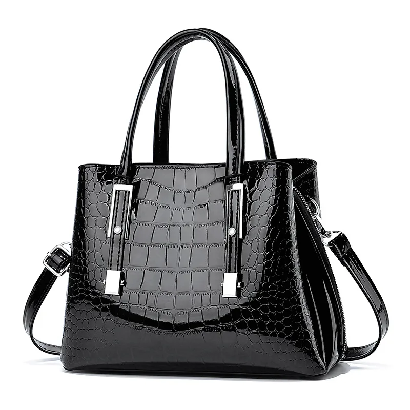 Women’s Pu Leather Top Handle Bag In Stone Pattern With Sewing Thread Detail And Zipper Closure Main image