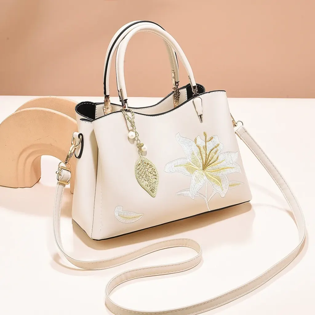 Square PU Tote Bag For Women Featuring Floral Fashion Element With Single Shoulder Strap