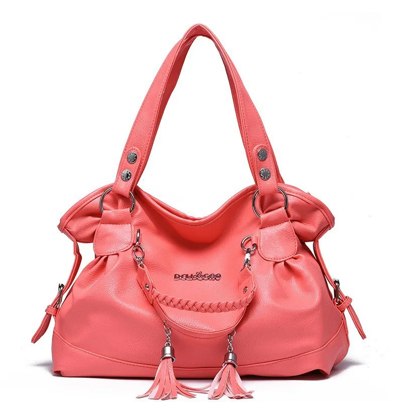Women’s Square PU Leather Tote Bag With Tassel, Large Capacity, Featuring Single Shoulder Strap