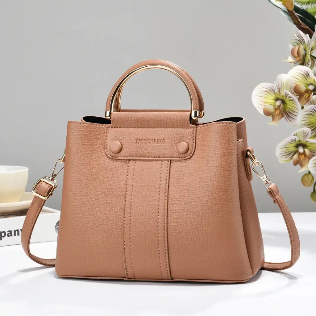 PU Leather Bucket Bag With Sewing Thread Detail, Large Capacity, Featuring Top Handle Design