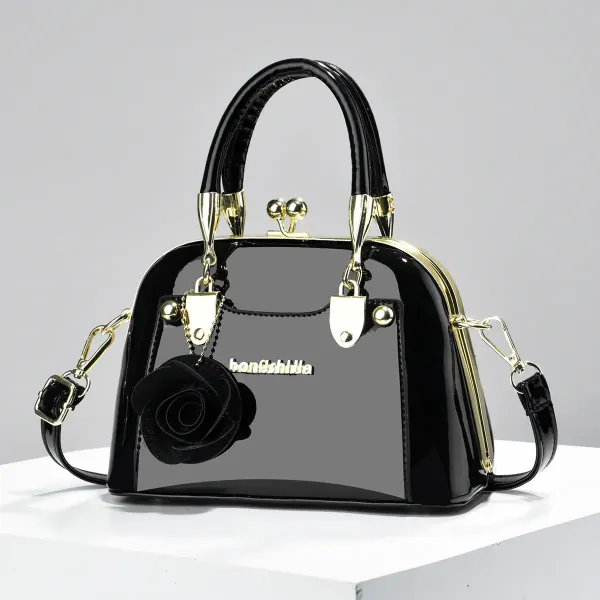 Women’s Dome Bag In Patent Leather With Shell Shape And Sewing Thread Detail, Top Handle, For 2026 Spring And Summer