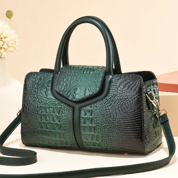 Vintage Style Crocodile PU Leather Women’s Crossbody Bag With Zipper Closure Featuring Sewing Thread Detail