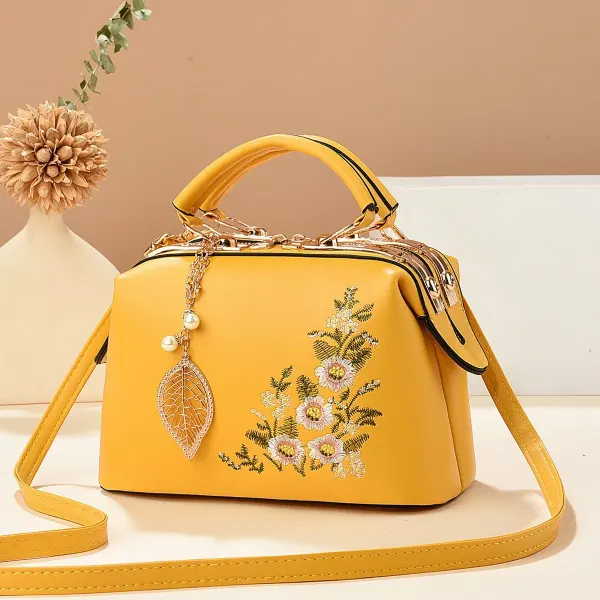 Medium Square PU Leather Bag With Embroidery And Zipper Closure, Stylish Vintage European And American Design
