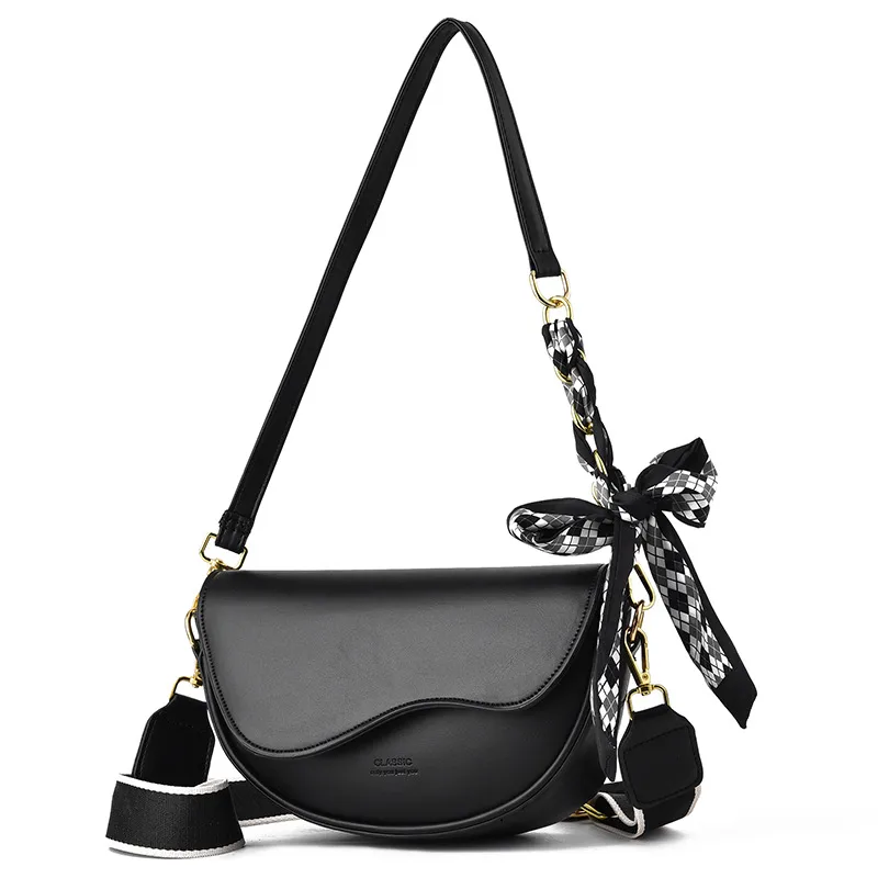 Elegant Small Solid Color PU Leather Women’s Shoulder Bag With Ribbon And Zipper Closure