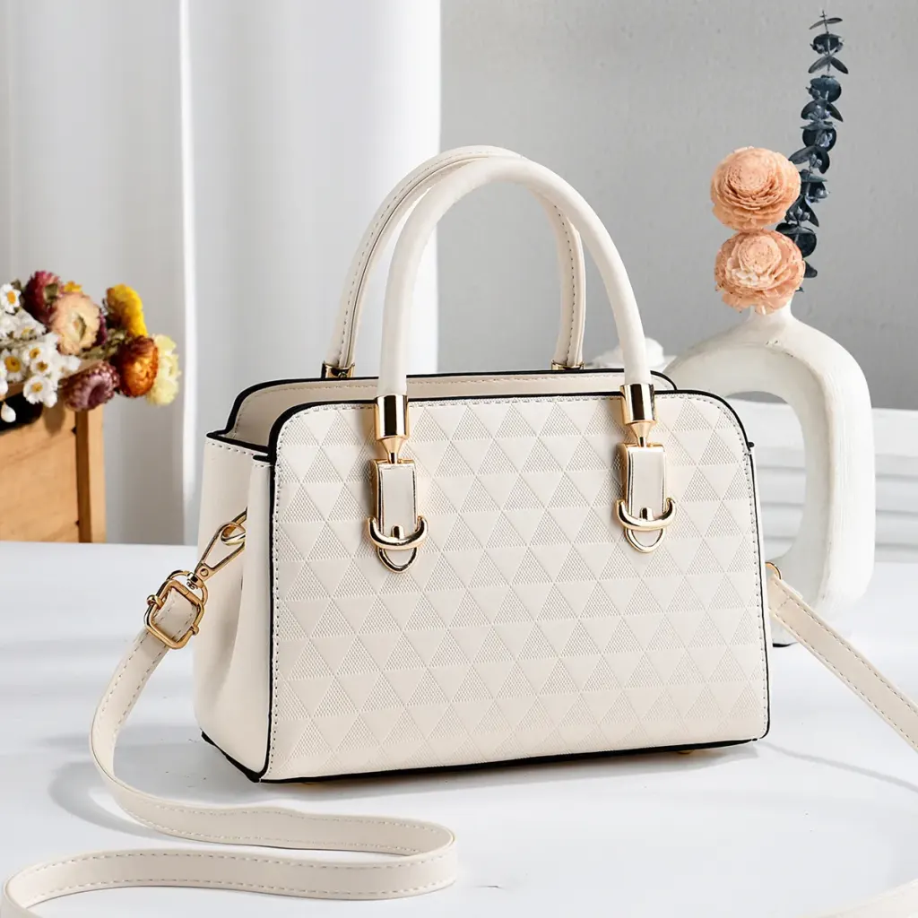 Square PU Leather Shoulder Bag For Women With Sewing Thread Detail, Single Shoulder Strap, Large Capacity
