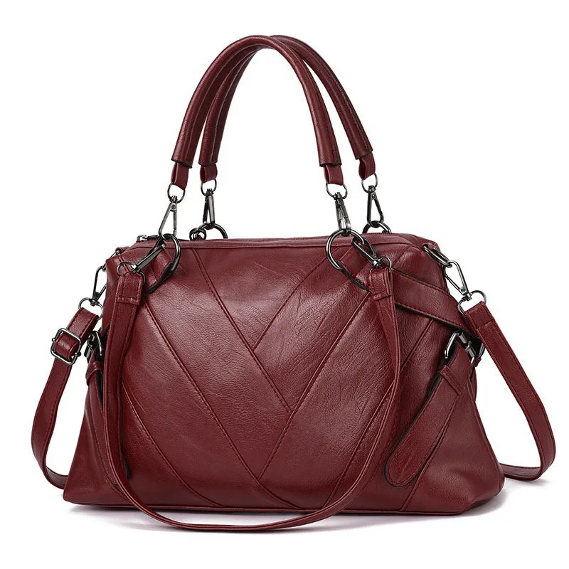 Large Plaid Soft European Style PU Leather Shoulder Bag For Women With Zipper Closure
