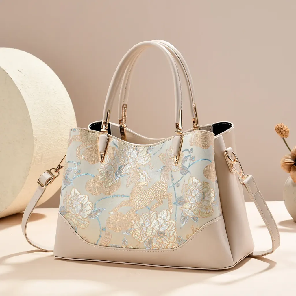 Women’s Color Block Square Tote Bag In PU Leather With Sewing Thread Detail For Spring And Summer