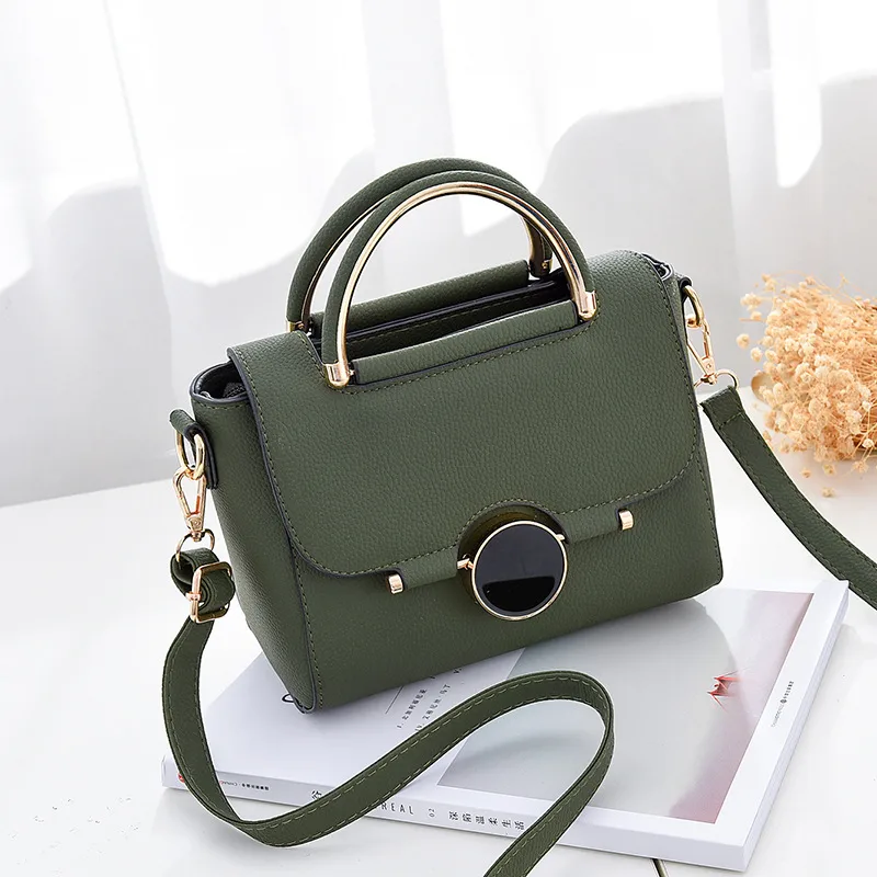 Fashion Solid Color Medium PU Leather Women Crossbody Bag With Flip Cover Closure