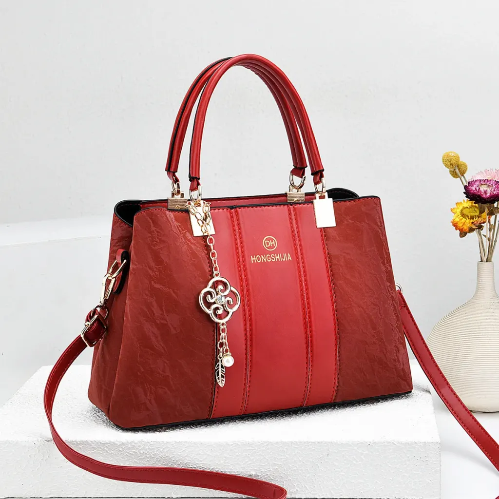 Women’s Square Splicing Handbag In PU Leather With Sewing Thread Detail, Top Handle Style For 2026 Spring And Summer